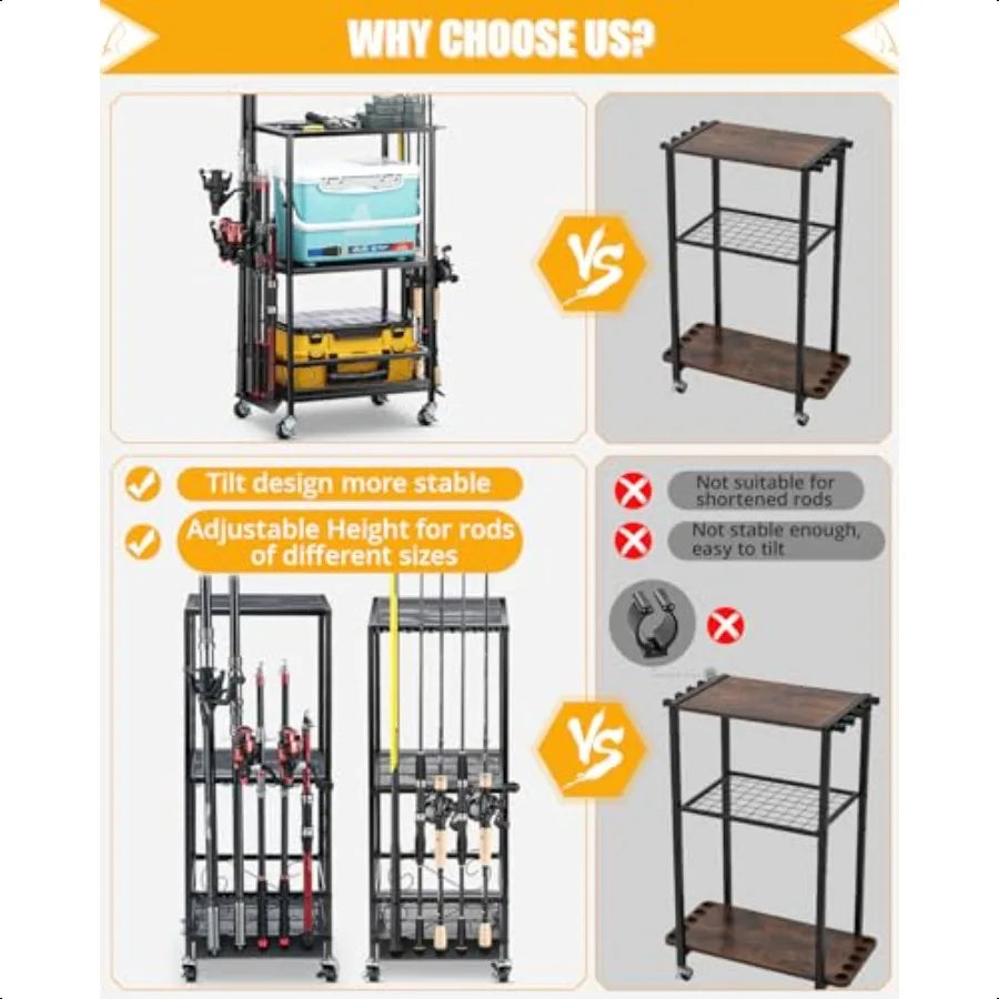 Multifunctional Fishing Rod Holder Organizer Rack TenRods With Adjustable Height