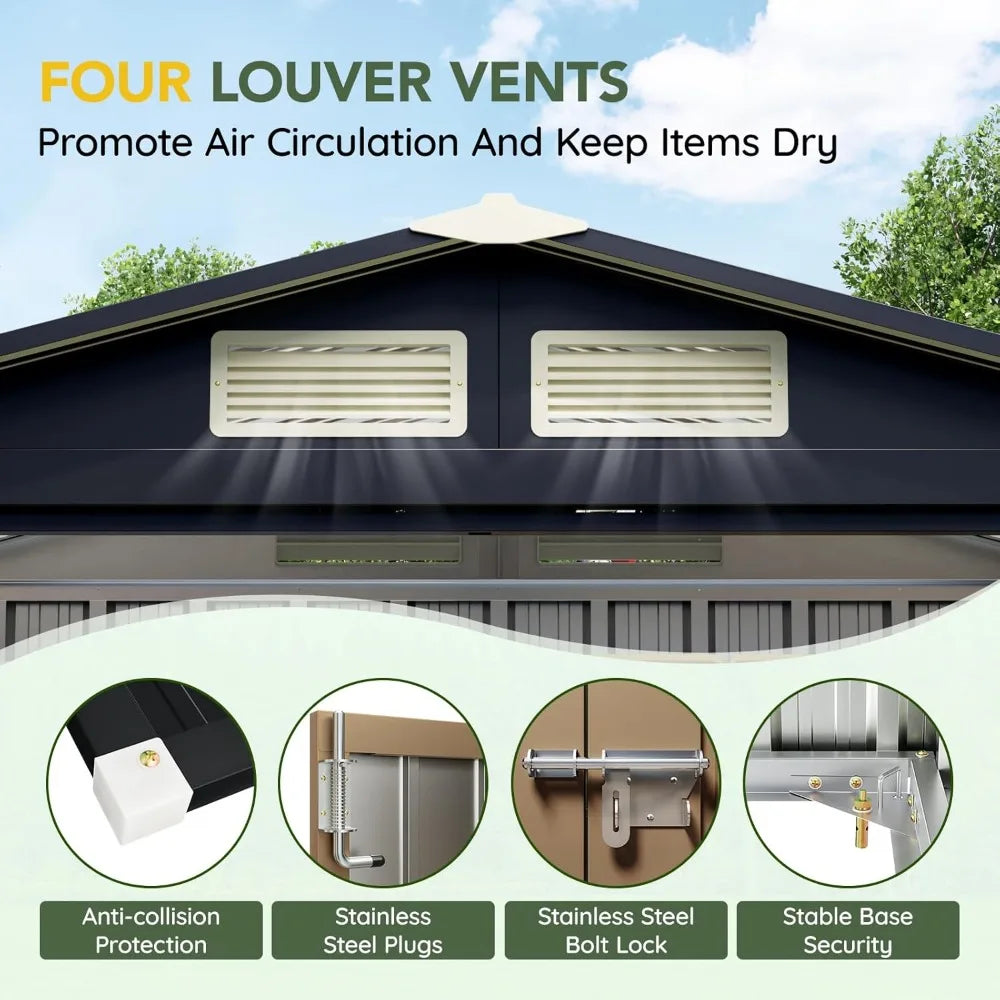 XMSJ Outdoor Steel Storage Shed Lockable Doors for Garden