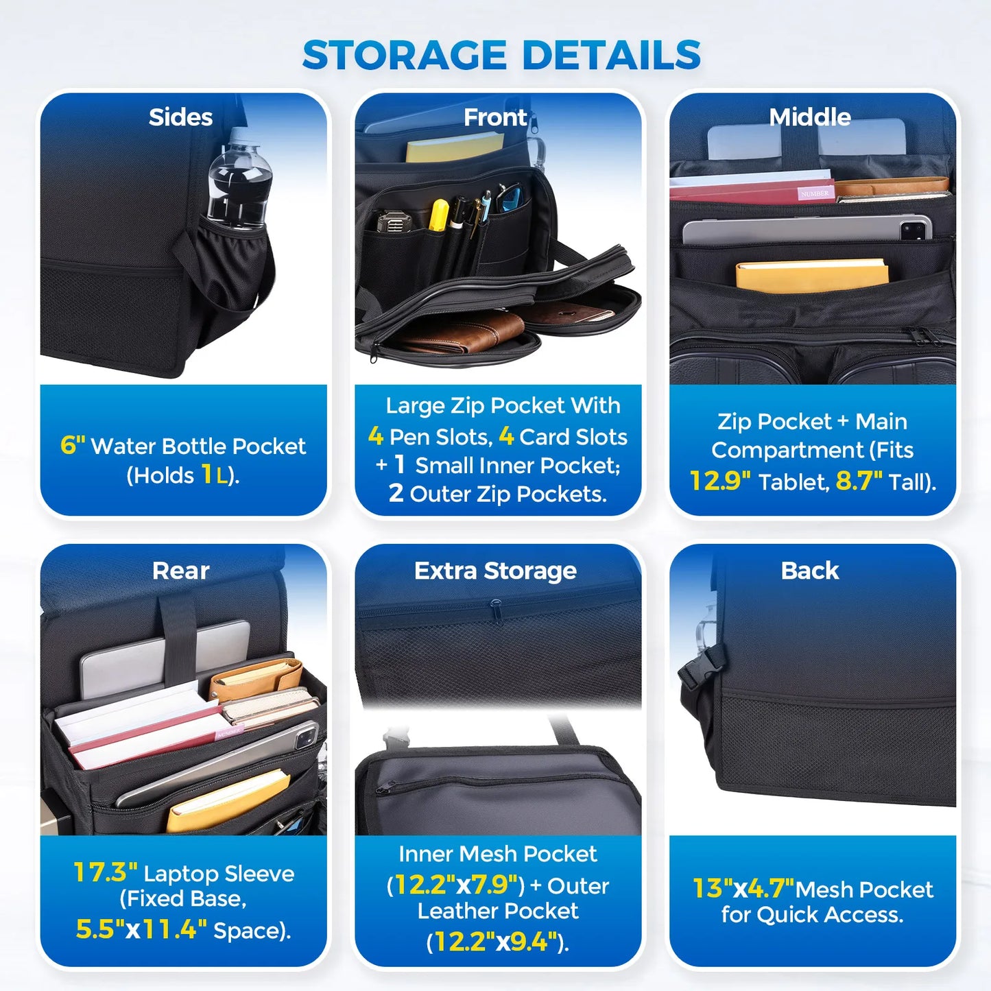 Car Seat Back Organizer Bag Polyester Universal Storage Pouch