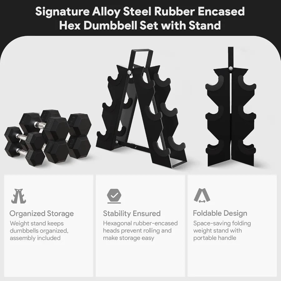 XMSJ Rubber Encased Hex Dumbbell Set For Home Gym LBS