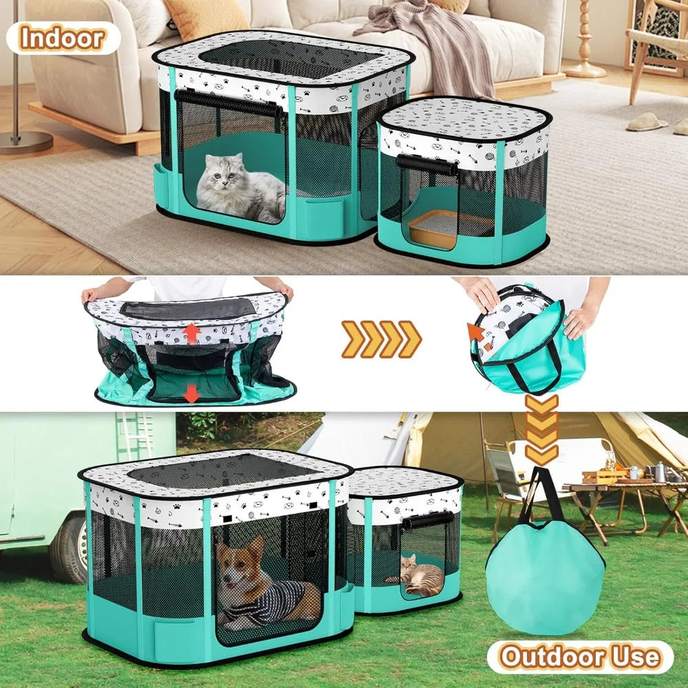 8 Rods Reinforced Cat Dog Playpen Foldable Indoor Outdoor