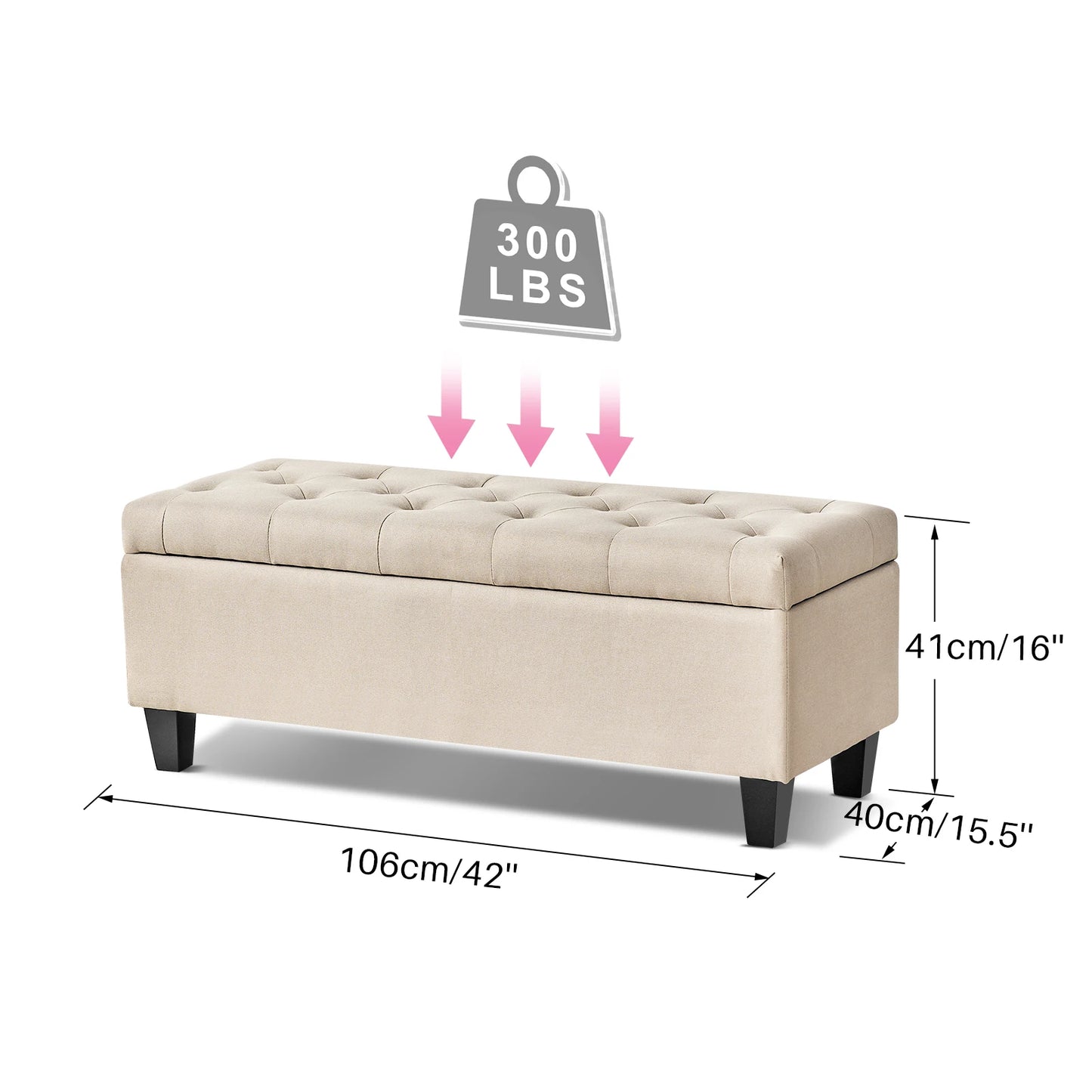 Redlife Storage Ottoman Bench With Tufted Lid And Safety Hinge