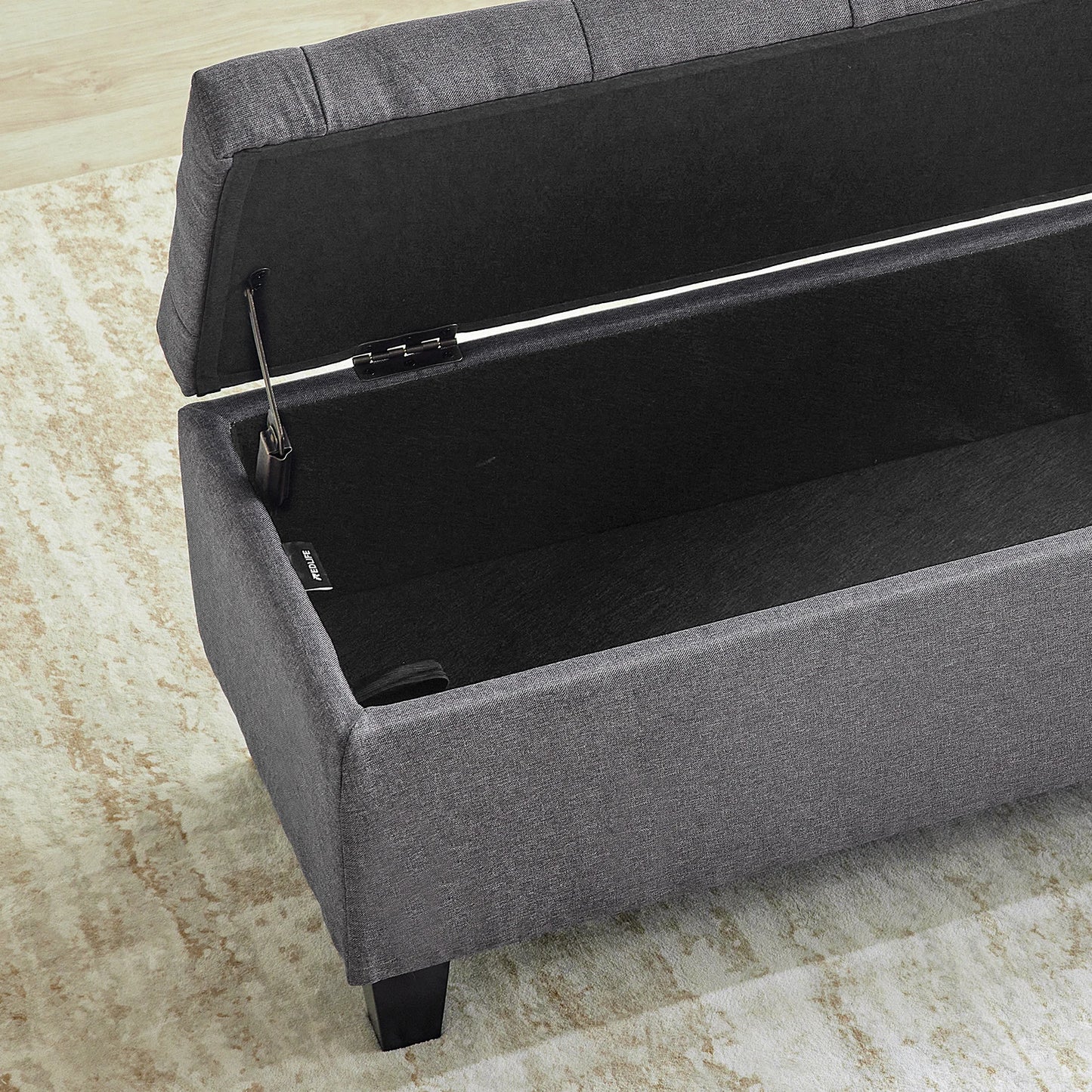 Redlife Storage Ottoman Bench With Tufted Lid And Safety Hinge