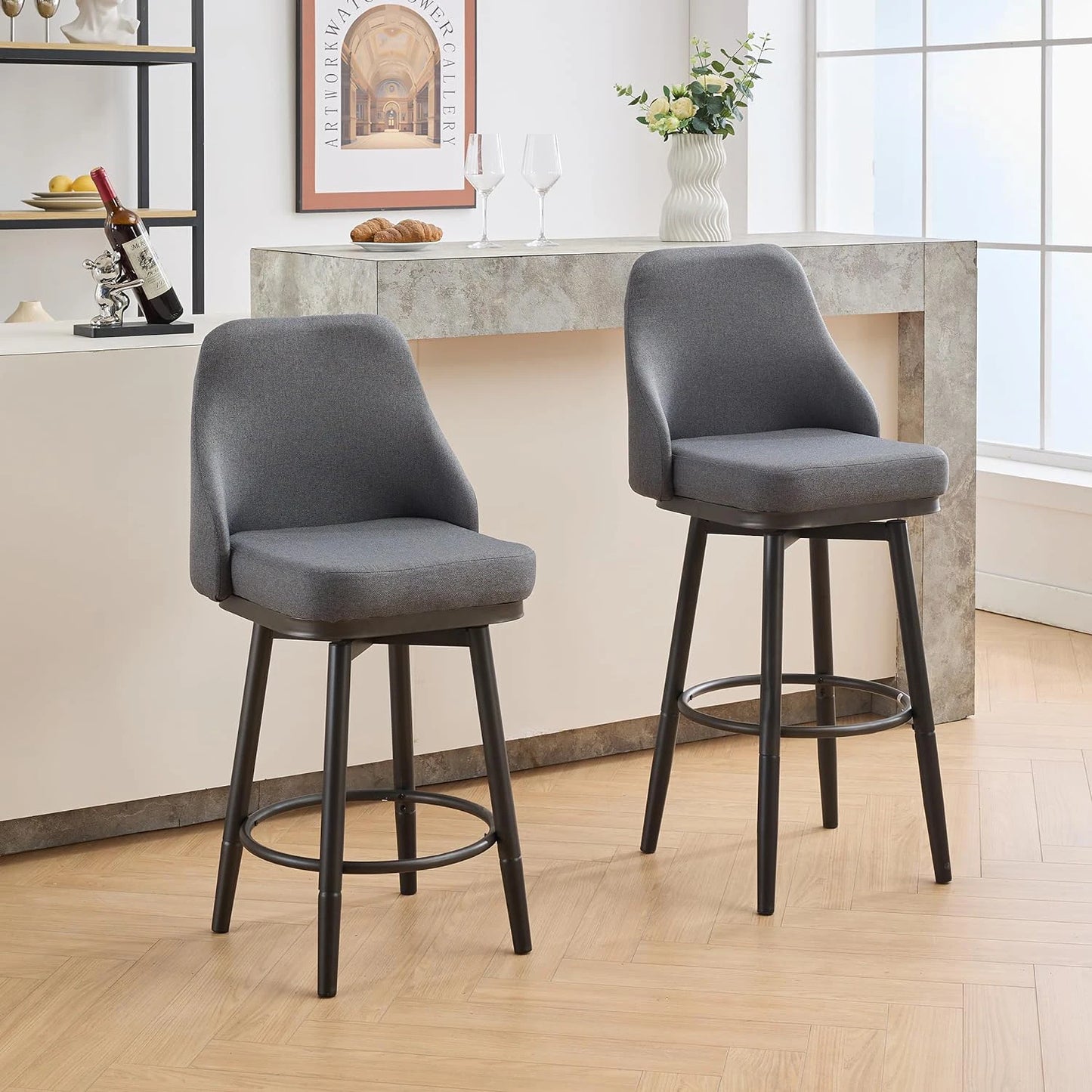 Todrani Chenille Adjustable Height Swivel Bar Stools With Back For Kitchen Island Dining Cafe