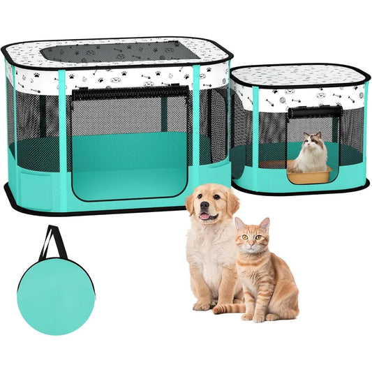 8 Rods Reinforced Cat Dog Playpen Foldable Indoor Outdoor