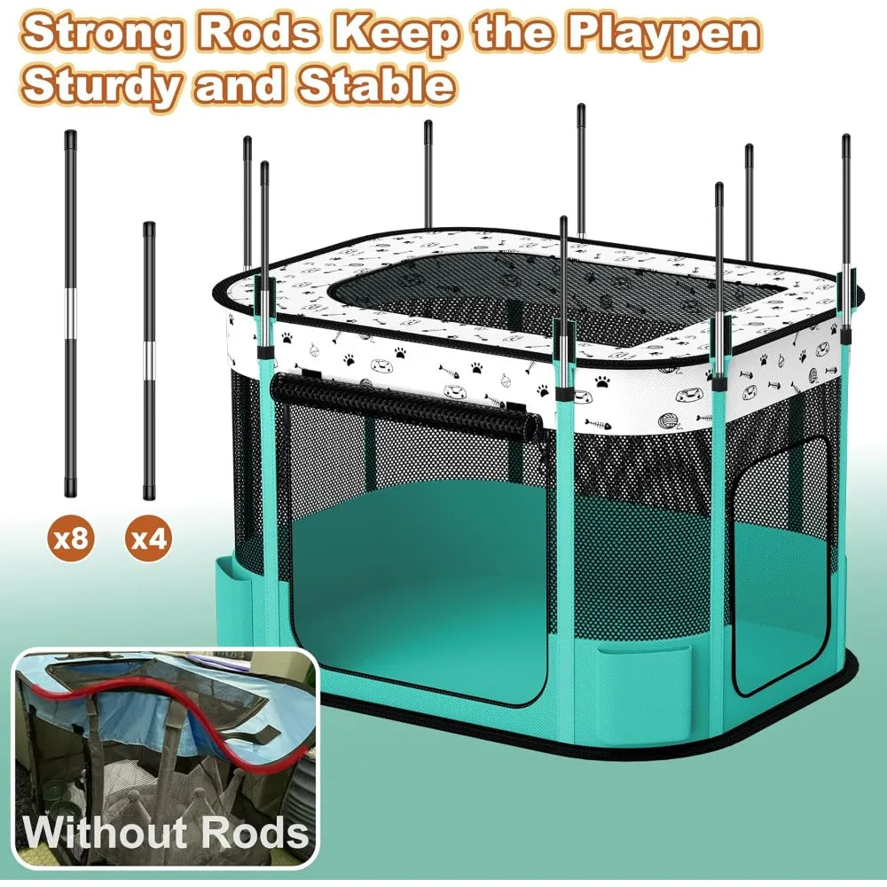 8 Rods Reinforced Cat Dog Playpen Foldable Indoor Outdoor