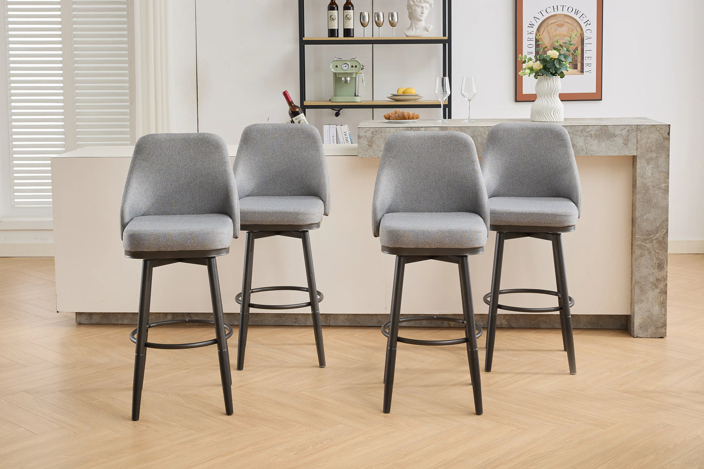 Todrani Chenille Adjustable Height Swivel Bar Stools With Back For Kitchen Island Dining Cafe