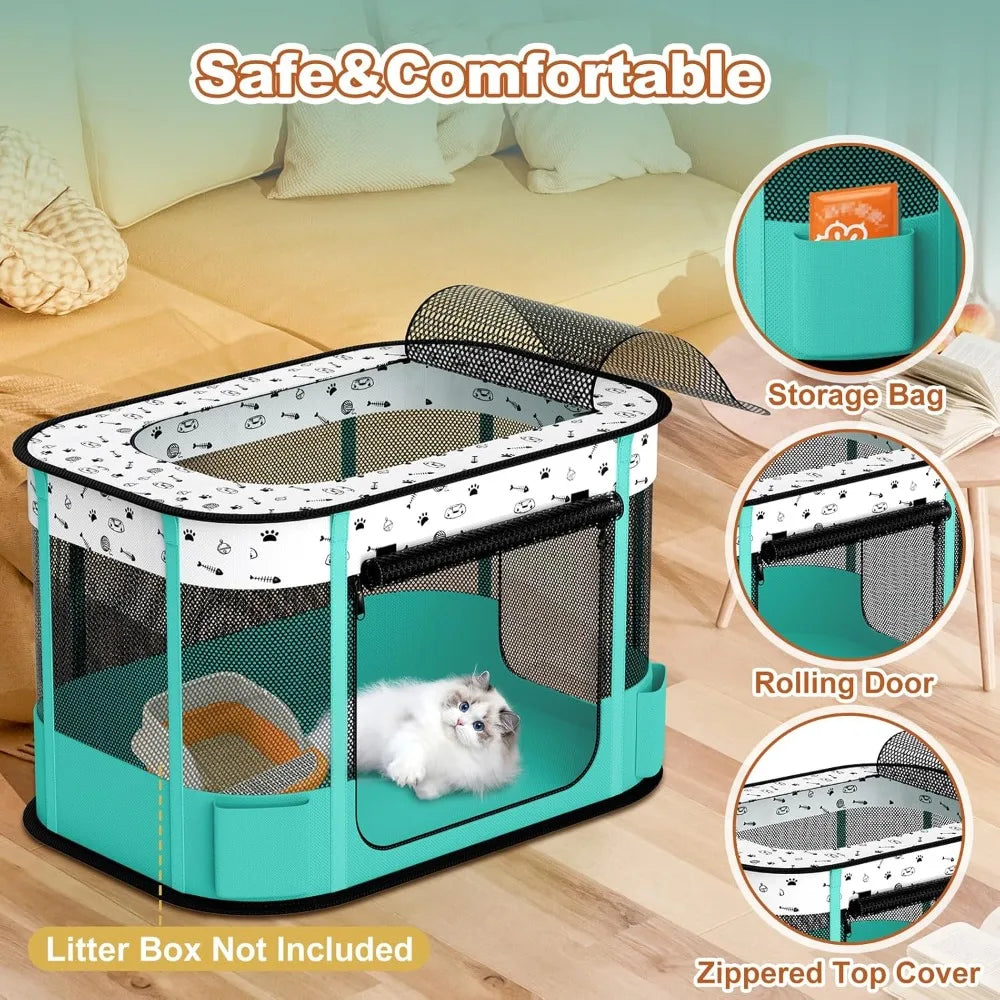 8 Rods Reinforced Cat Dog Playpen Foldable Indoor Outdoor