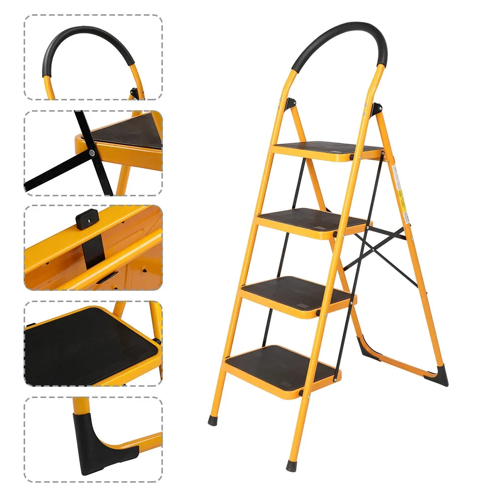 Folding 4 Step Ladder Stool Anti Slip Pedals Locking