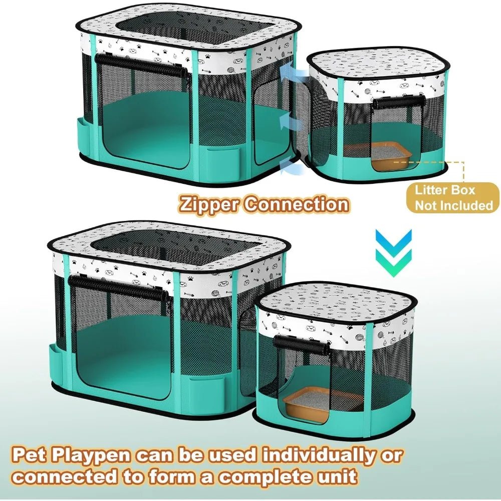 8 Rods Reinforced Cat Dog Playpen Foldable Indoor Outdoor