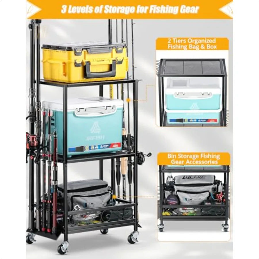 Multifunctional Fishing Rod Holder Organizer Rack TenRods With Adjustable Height