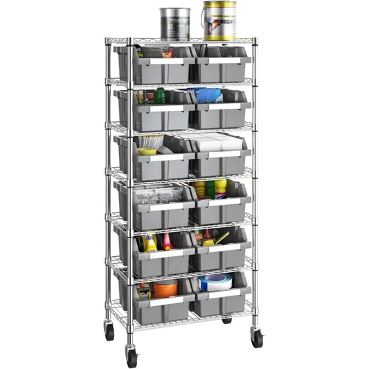 Wire Storage Rack With Bins For Garage Kitchen And Classroom