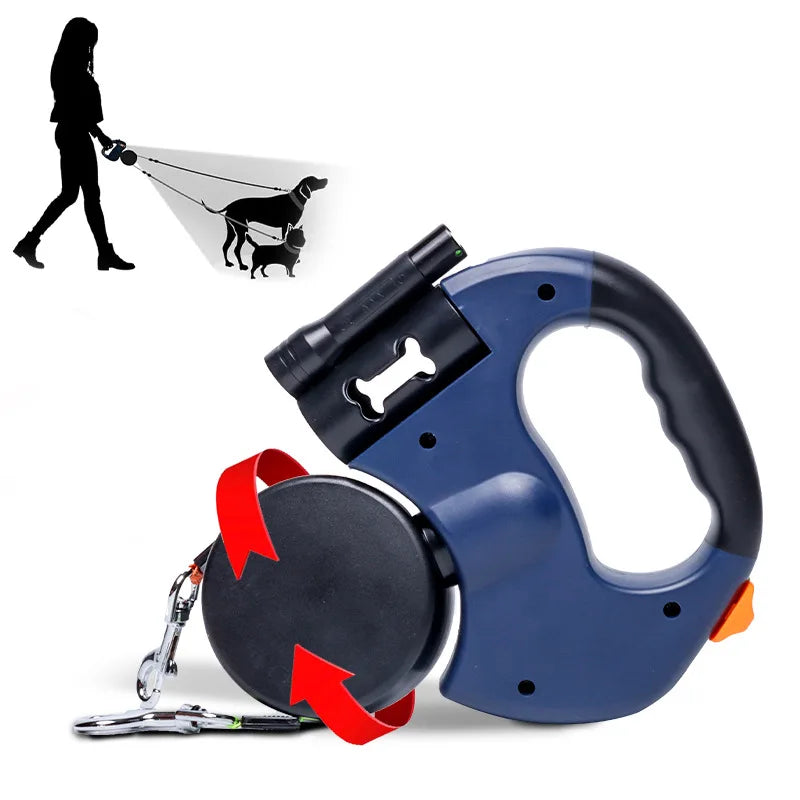 ZhejiangDog Double Retractable Dog Leash With Flashlight