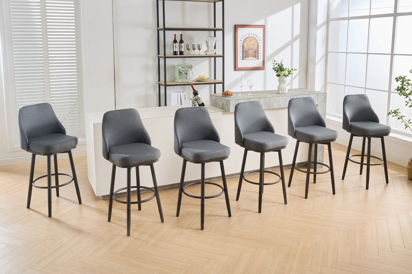 Todrani Chenille Adjustable Height Swivel Bar Stools With Back For Kitchen Island Dining Cafe