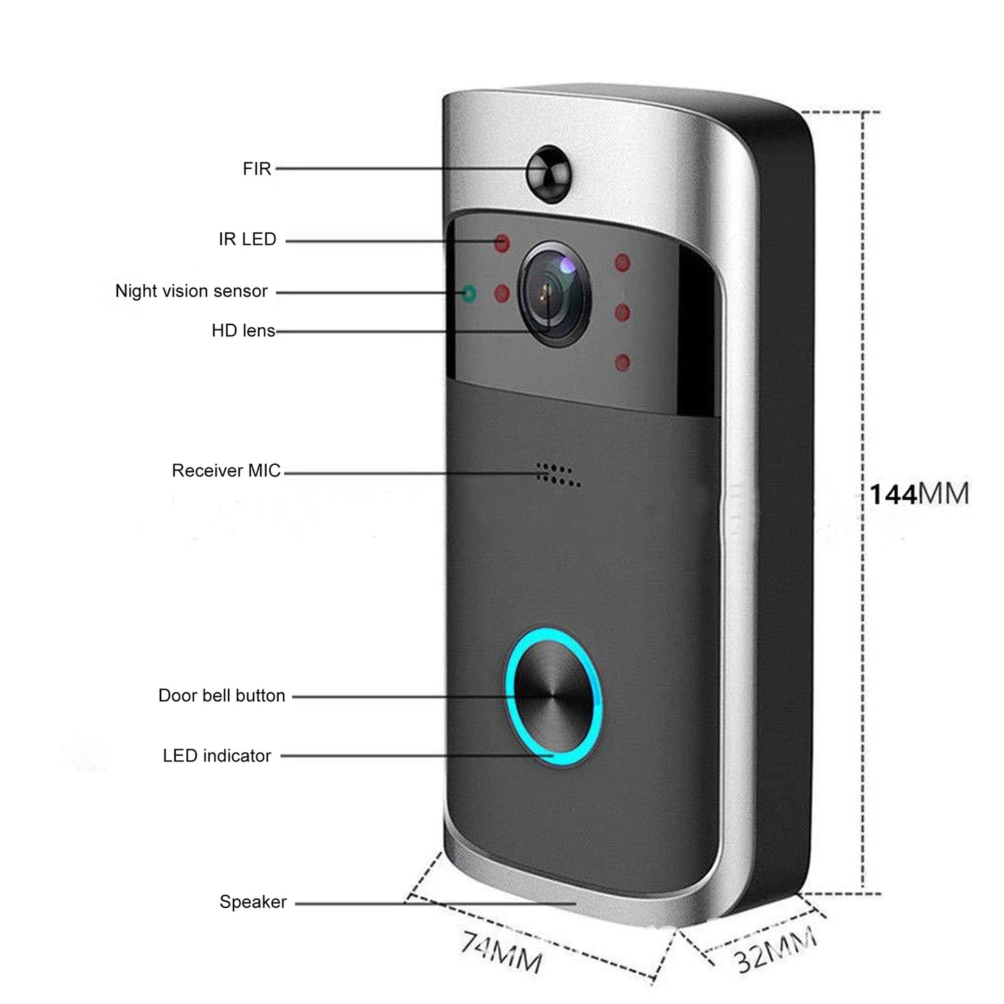 Wireless Doorbell Night Vision 720P Motion Sensor Security