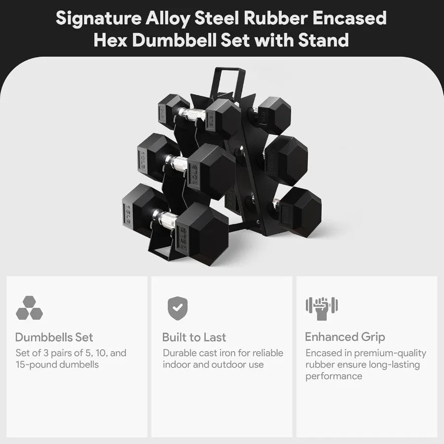 XMSJ Rubber Encased Hex Dumbbell Set For Home Gym LBS