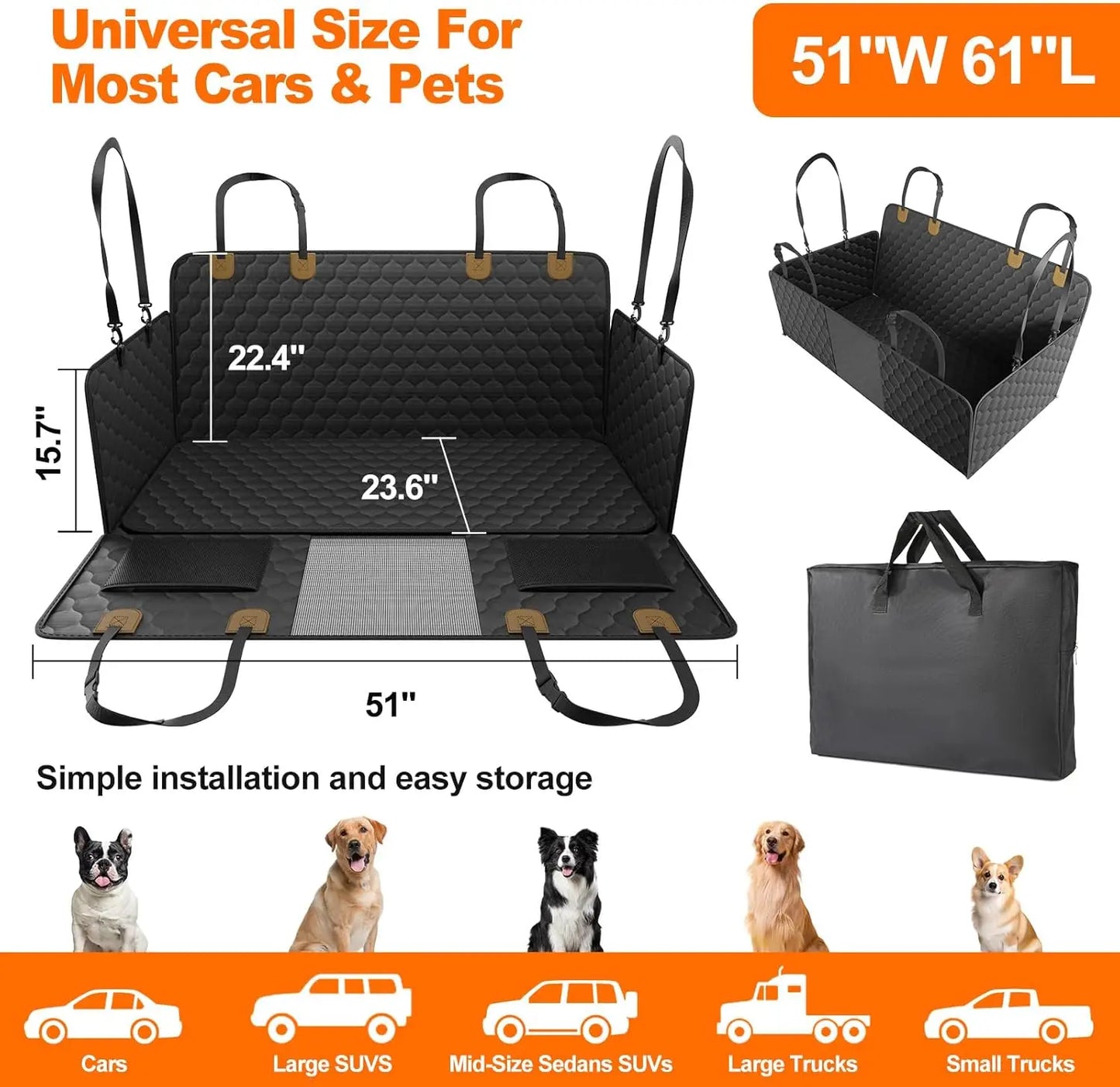 Wedyvko Waterproof Dog Car Seat Cover Hammock Protector