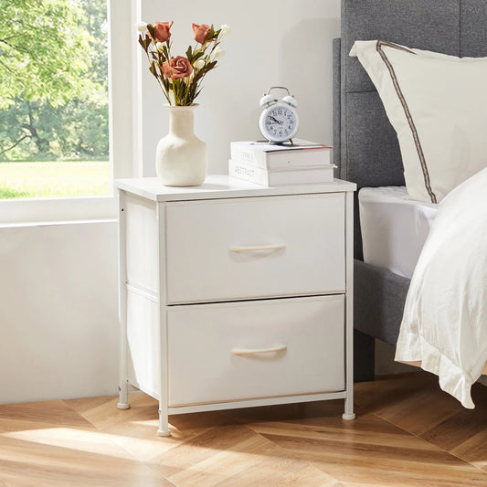 JHK Nightstand Bedside Table With Fabric Drawers Storage