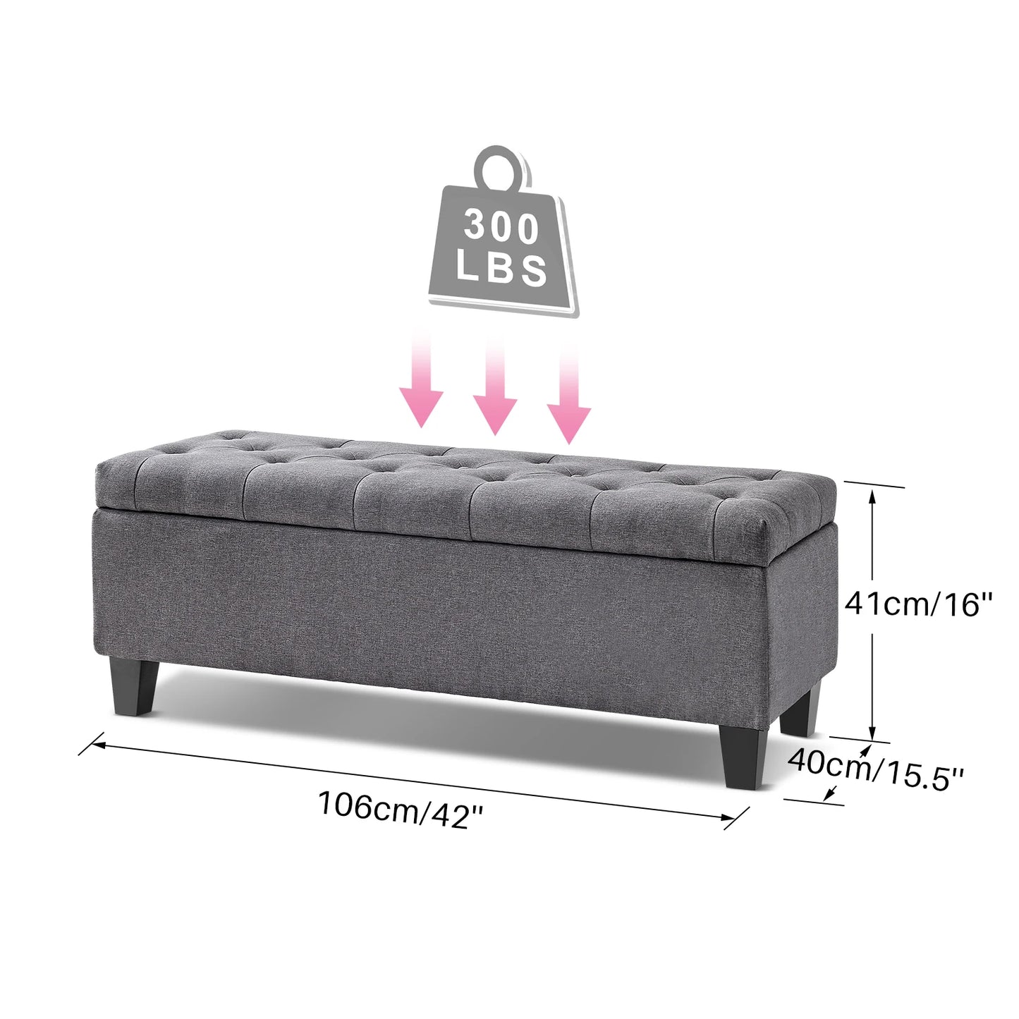 Redlife Storage Ottoman Bench With Tufted Lid And Safety Hinge