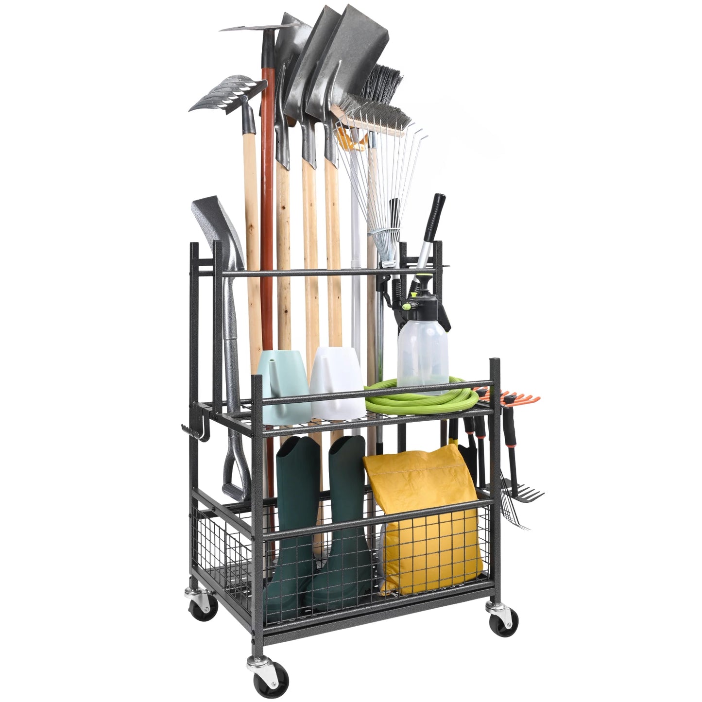 SucceBuy Garden Tool Organizer Tower Rack With Hooks And Wheels