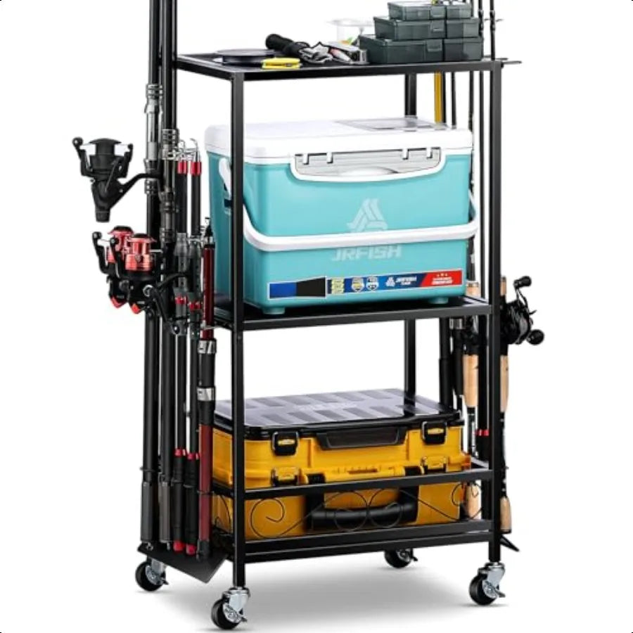 Multifunctional Fishing Rod Holder Organizer Rack TenRods With Adjustable Height