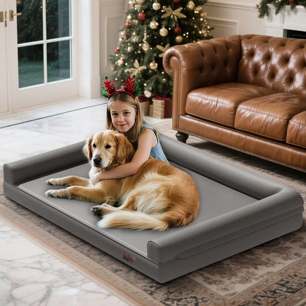 Borwartcn Orthopedic Dog Bed Bolster Removable Cover
