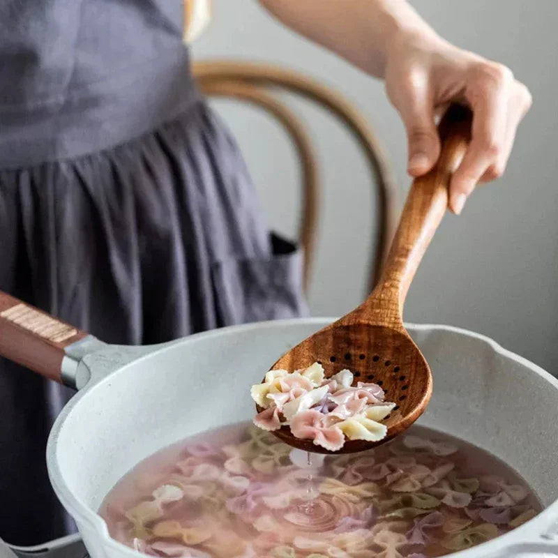 AJOYOUS 6 Piece Kitchenware Set Teak Wood Cooking Tools