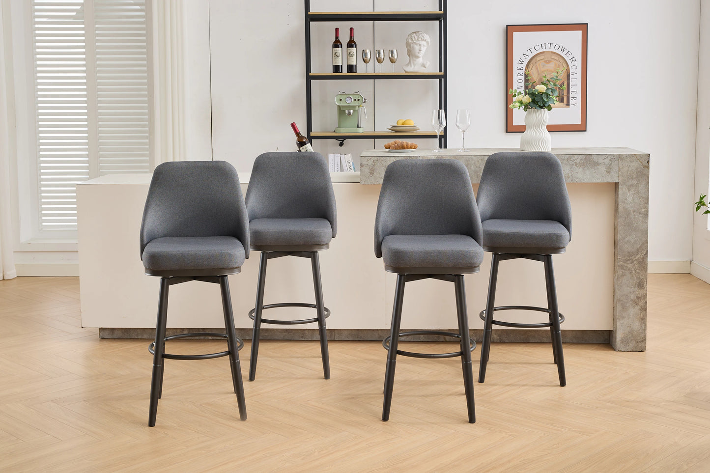 Todrani Chenille Adjustable Height Swivel Bar Stools With Back For Kitchen Island Dining Cafe