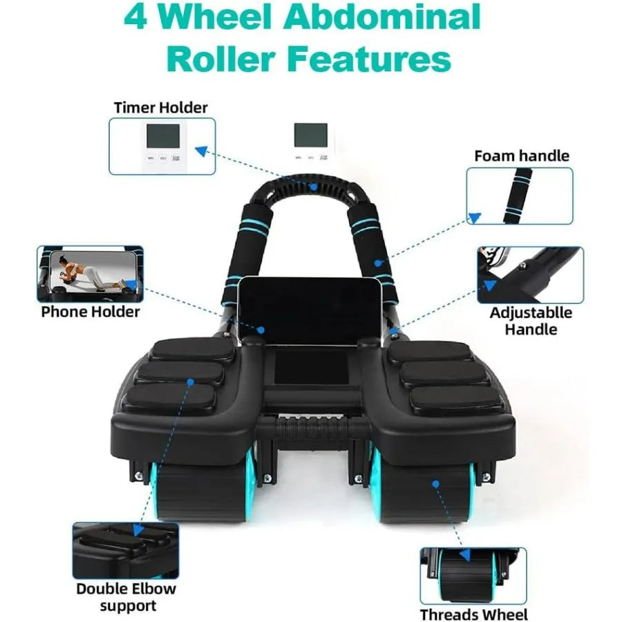 Ab Roller Wheel With Elbow Support 4-Wheel Design Home Gym