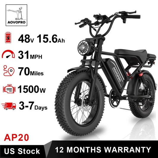 AOVOPRO AP20 Electric Bike 1500W Fat Tire Mountain Cruiser