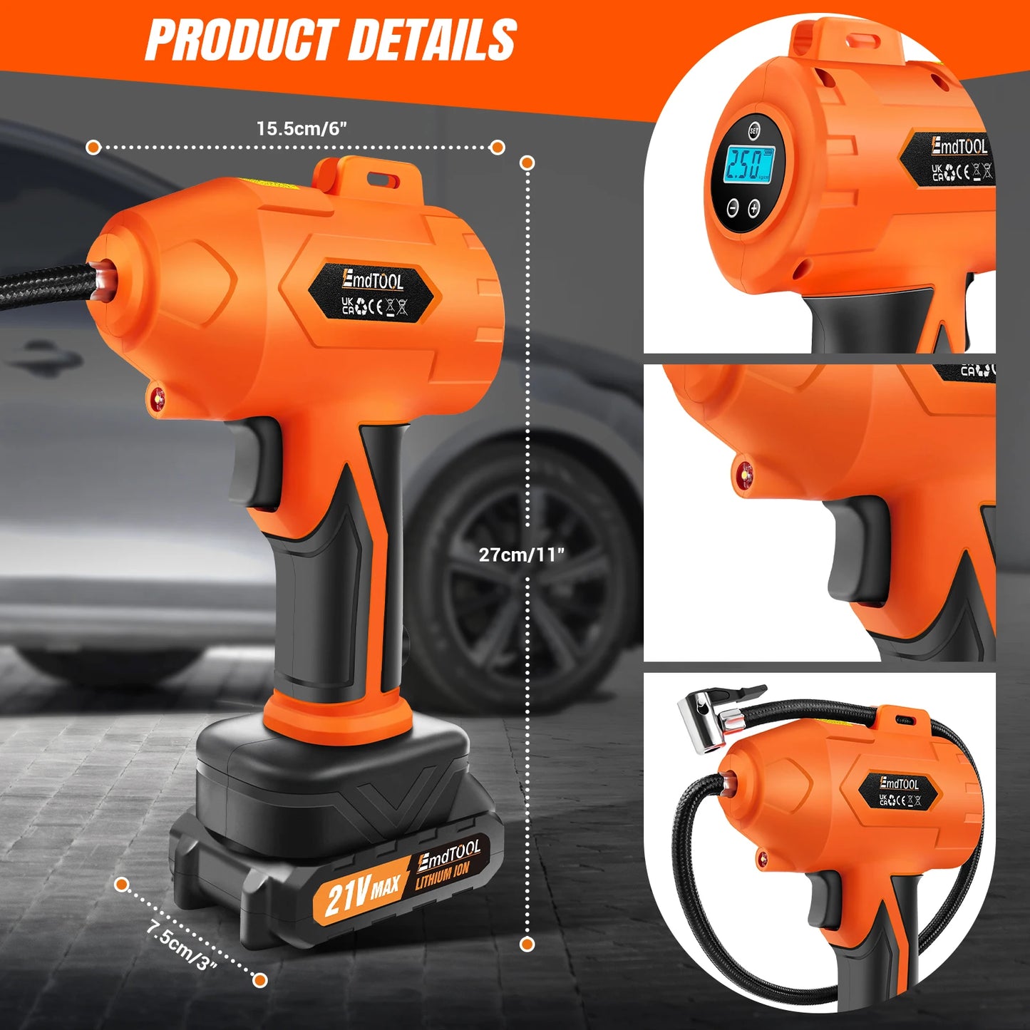 Tire Inflator Air Compressor 21V Battery Pack 180PSI