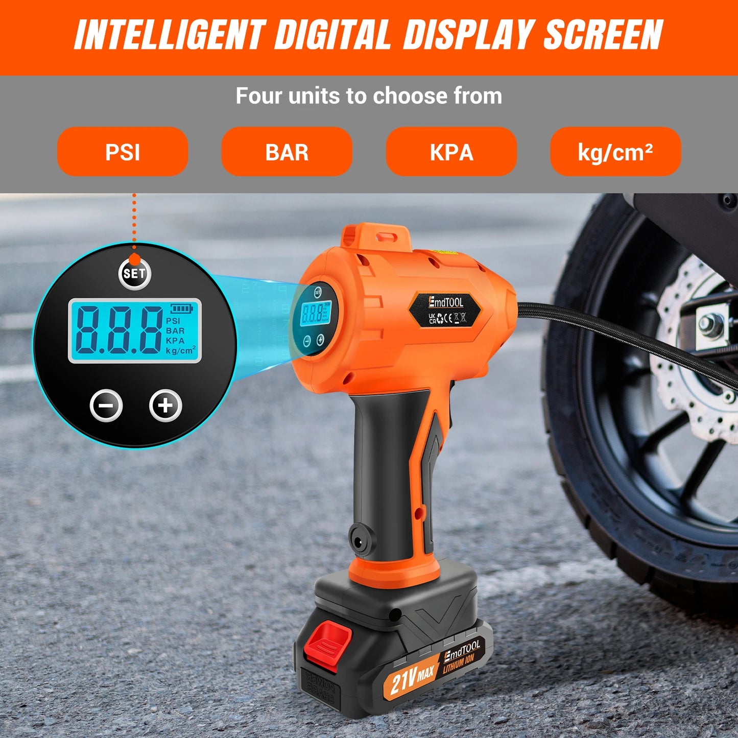 Tire Inflator Air Compressor 21V Battery Pack 180PSI