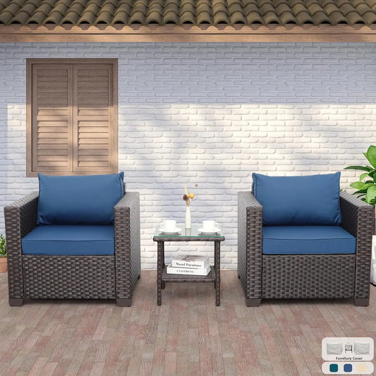 Zhuxiang Outdoor Rattan Patio Set With Glass Side Table Non-Slip