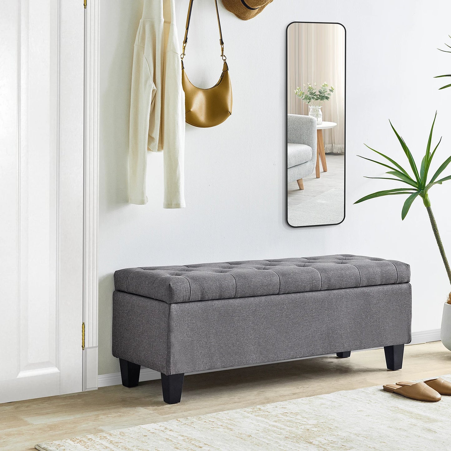 Redlife Storage Ottoman Bench With Tufted Lid And Safety Hinge