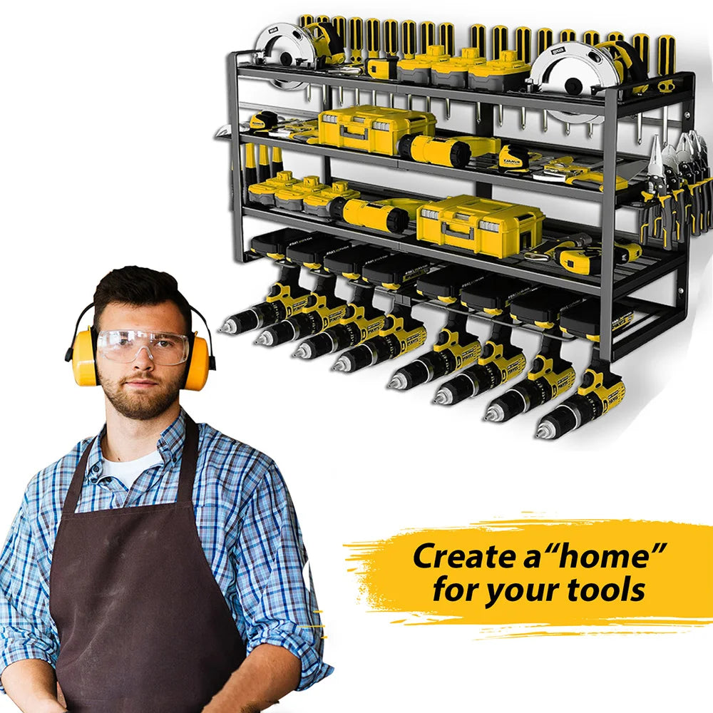 Power Tool Organizer Wall Mount HeavyDuty CarbonSteel IndustrialGrade StorageRack System