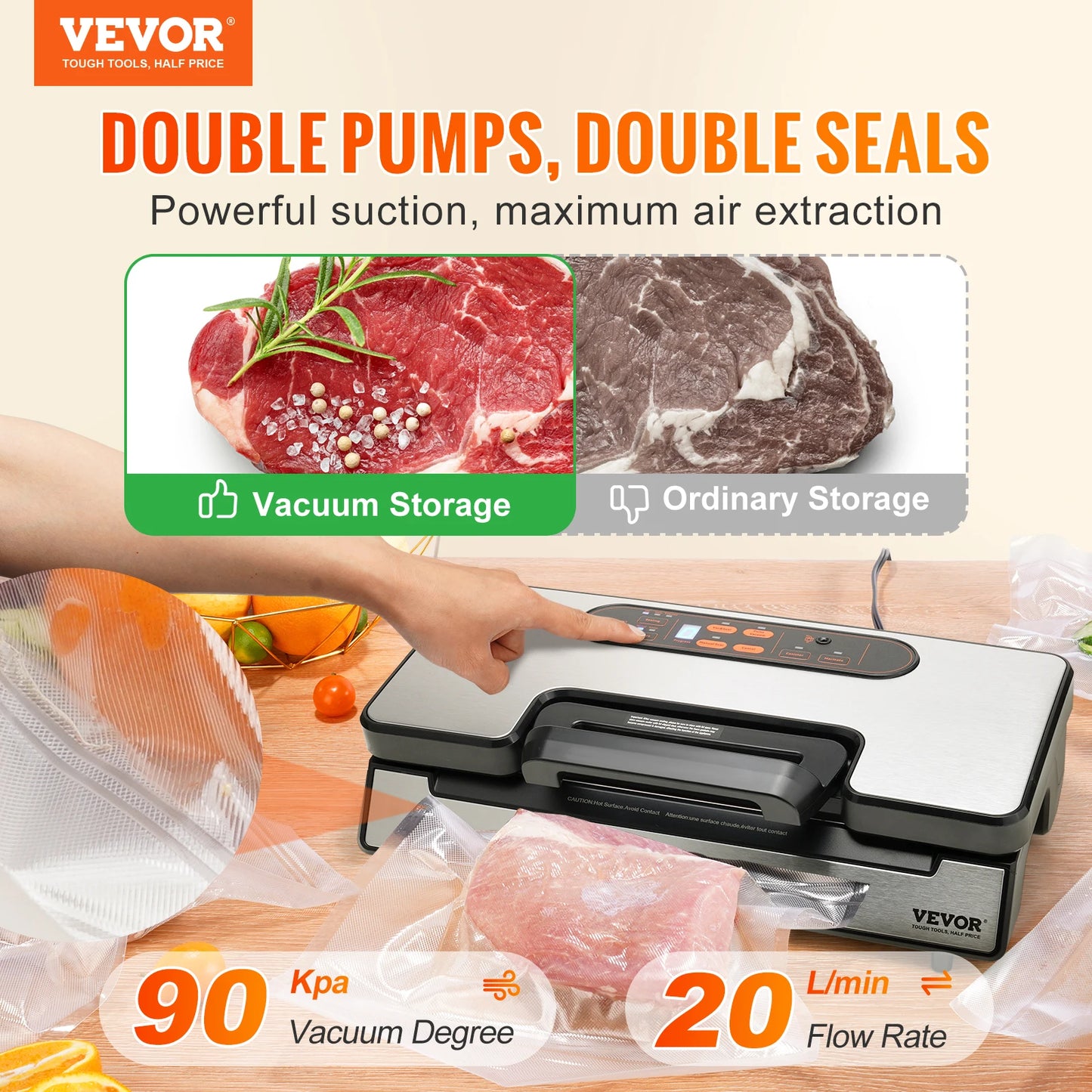 SucceBuy Vacuum Sealer 90KPa 130W For Kitchen Packaging