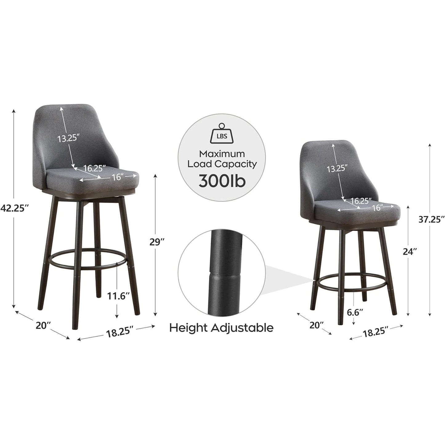 Todrani Chenille Adjustable Height Swivel Bar Stools With Back For Kitchen Island Dining Cafe