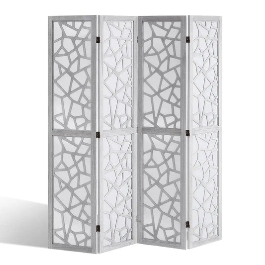 Four Panel Wood Folding Screen Carved Room Divider Decor