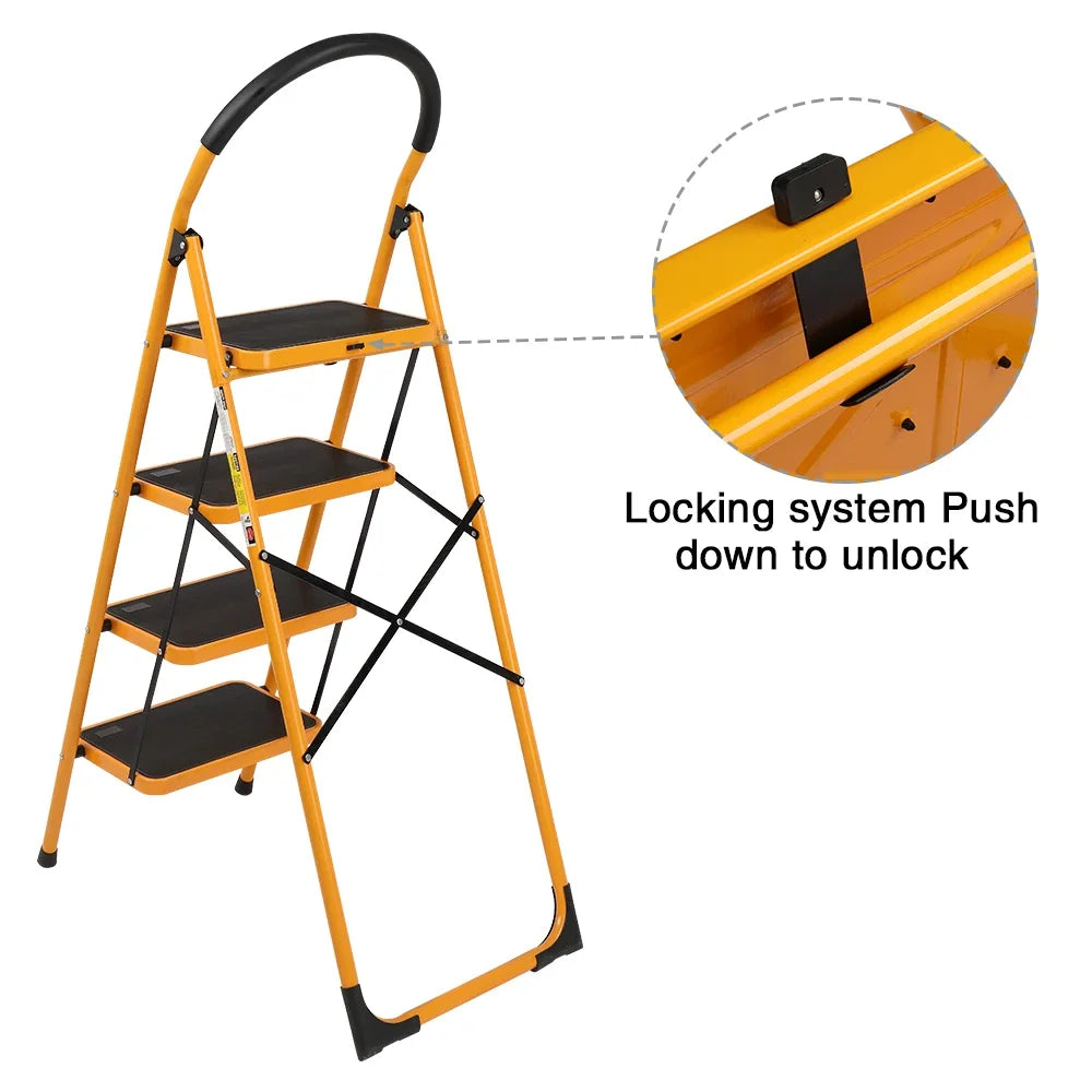 Folding 4 Step Ladder Stool Anti Slip Pedals Locking