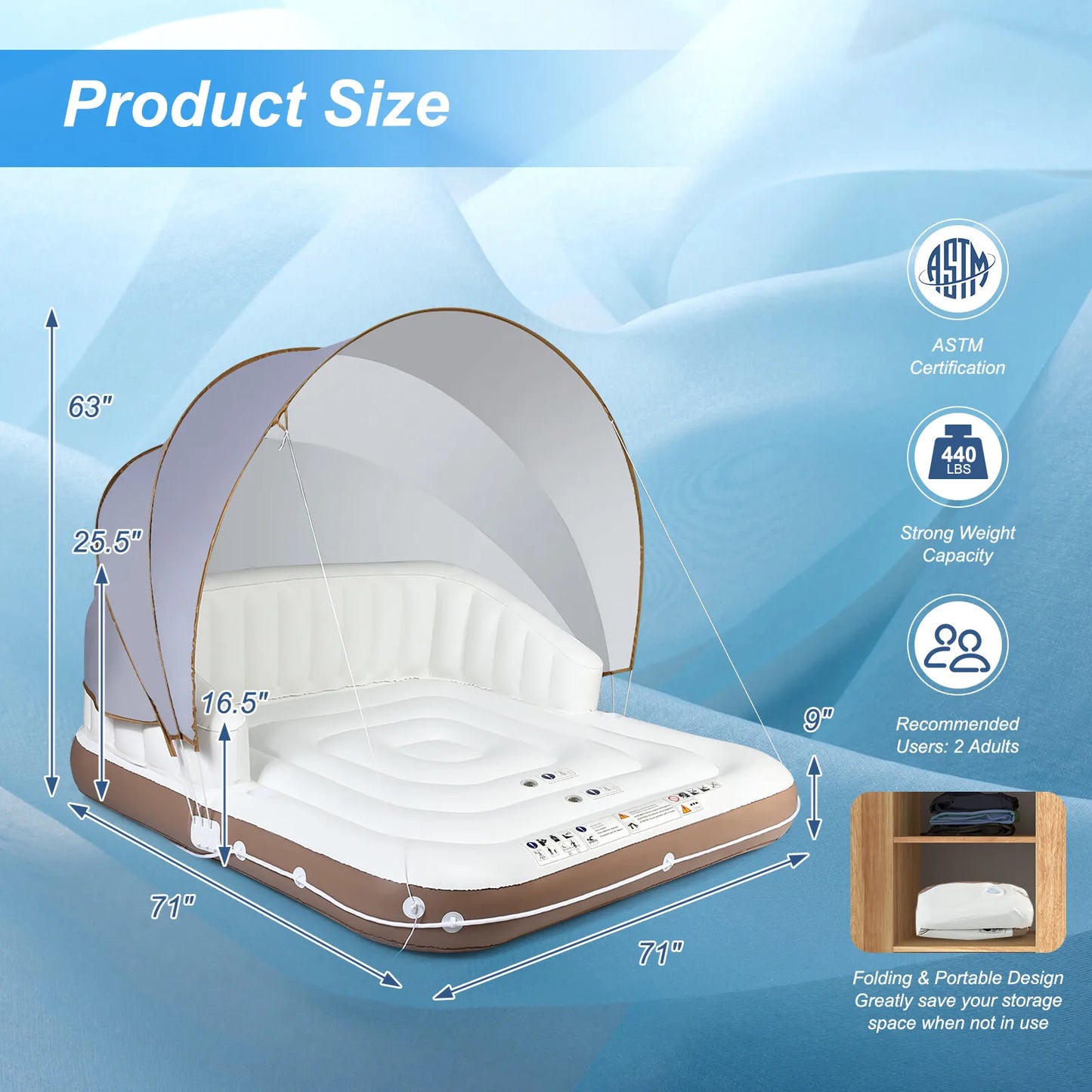 Costway Canopy Island Inflatable Pool Float Lounge Raft