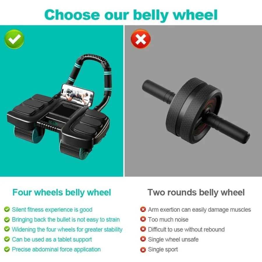 Ab Roller Wheel With Elbow Support 4-Wheel Design Home Gym
