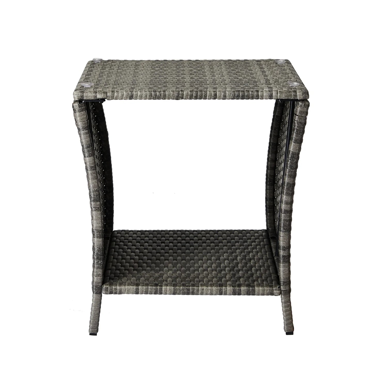Outdoor Patio Wicker Side Table With Glass Top and Storage