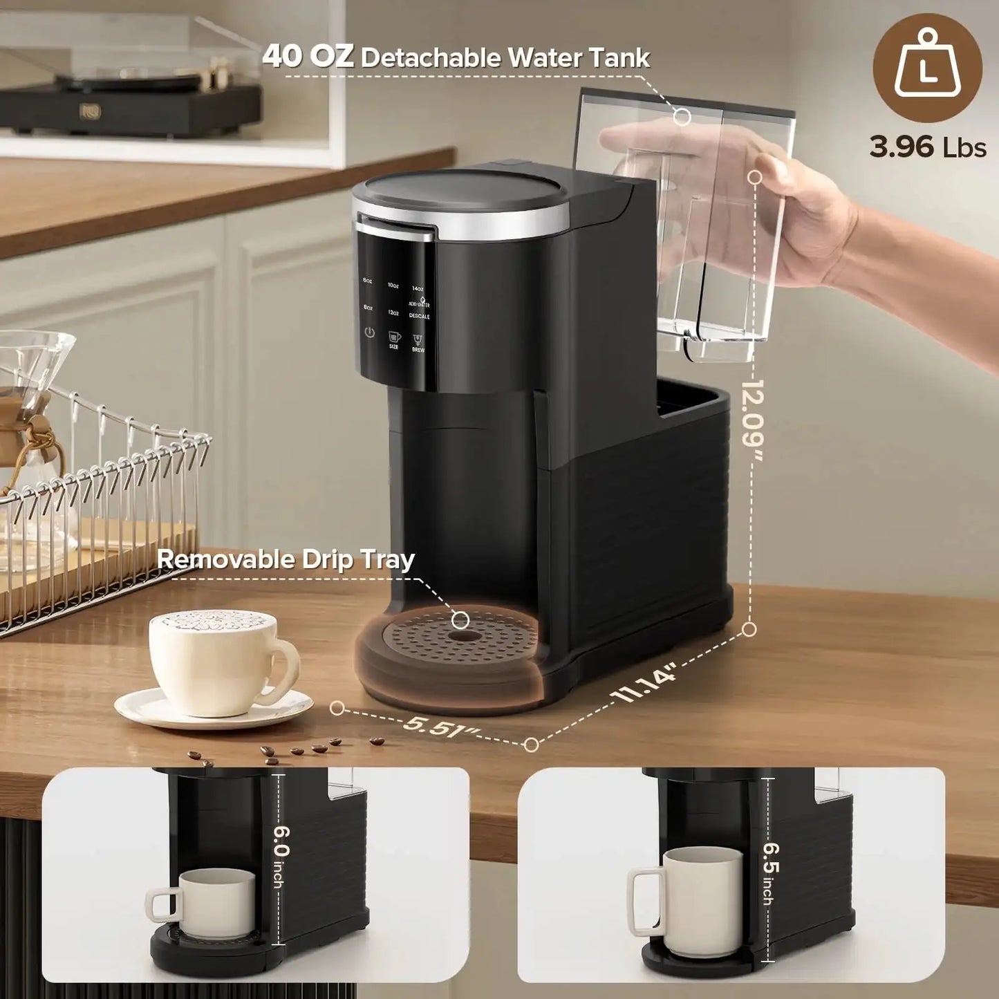 Iosn 1200W Compact Single Serve Coffee Maker For K CupPod