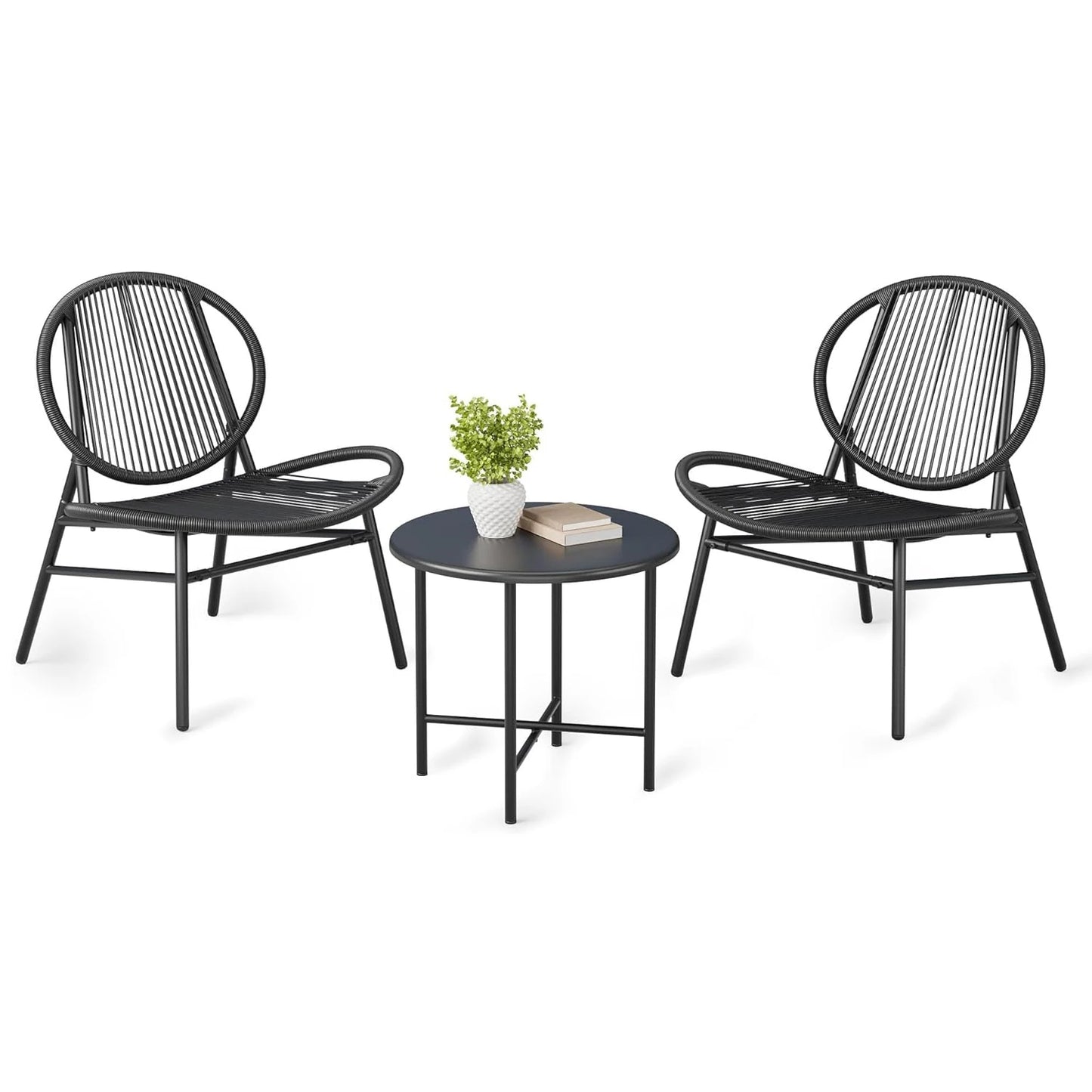 3 Piece Patio Bistro Set, Acapulco Chairs, Garden Bistro Set, Side Table and 2 Chairs, Patio Furniture Set, Indoor and Outdoor