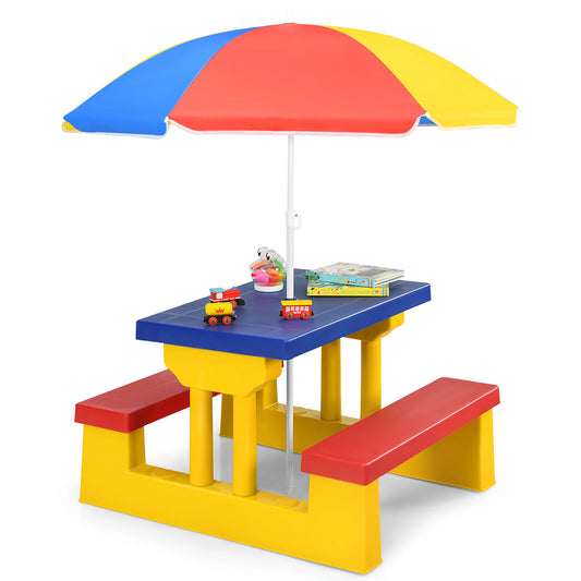 HOMASIS Kids Picnic Table Set With Removable Umbrella Indoor Outdoor
