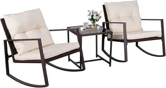 3-Piece Patio Bistro Set With Glass Coffee Table For Outdoors