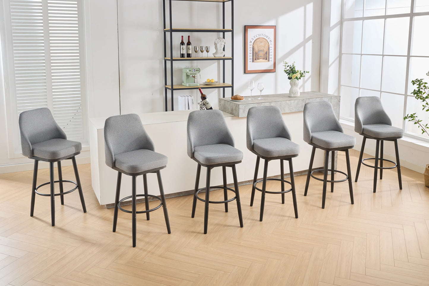 Todrani Chenille Adjustable Height Swivel Bar Stools With Back For Kitchen Island Dining Cafe
