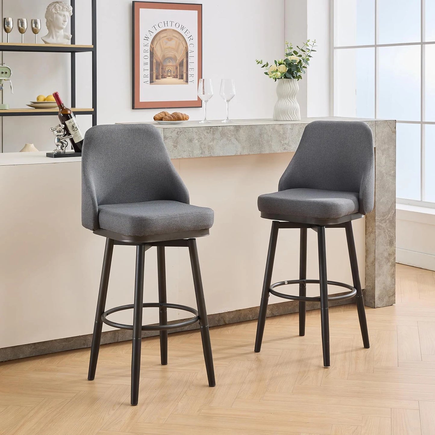 Todrani Chenille Adjustable Height Swivel Bar Stools With Back For Kitchen Island Dining Cafe