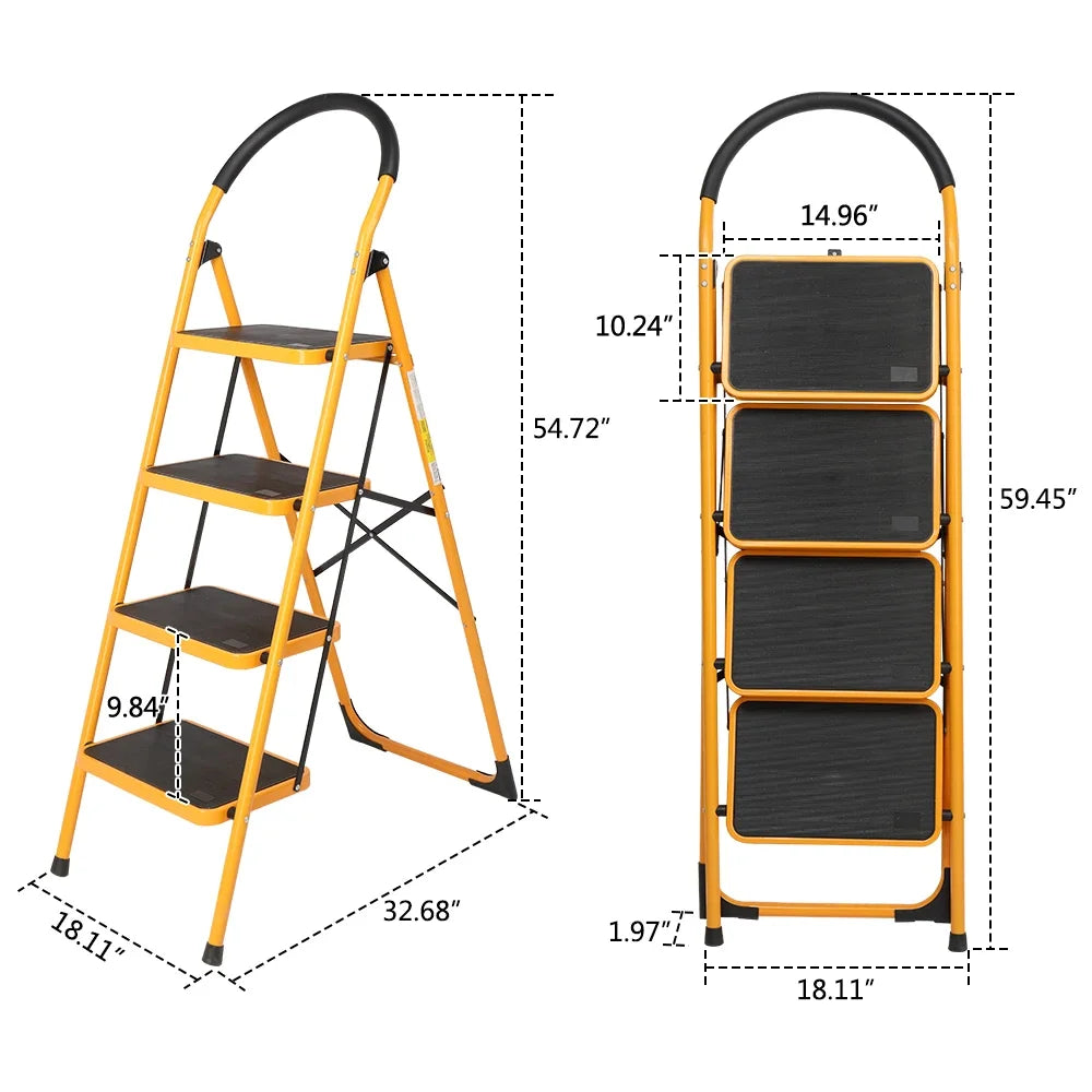 Folding 4 Step Ladder Stool Anti Slip Pedals Locking
