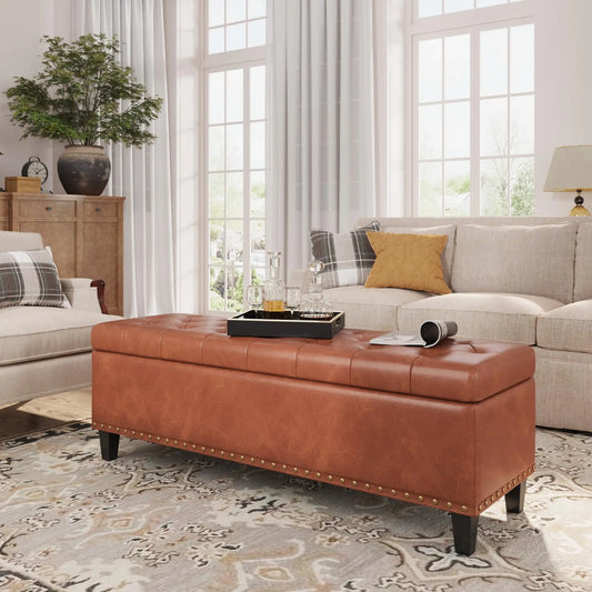 Vabches Faux Leather Ottoman Storage Bench For Living Room